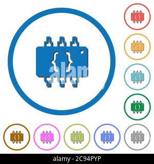 Hardware programming flat color vector icons with shadows in round outlines on white background Stock Vector