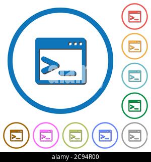 Command prompt flat color vector icons with shadows in round outlines on white background Stock Vector