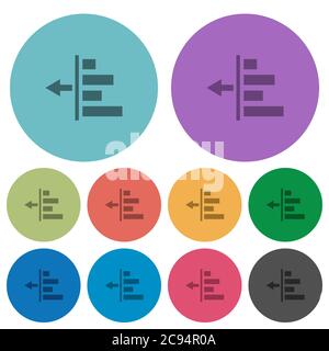 Decrease left indentation of content darker flat icons on color round background Stock Vector