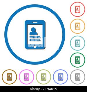 Mobile contacts flat color vector icons with shadows in round outlines on white background Stock Vector