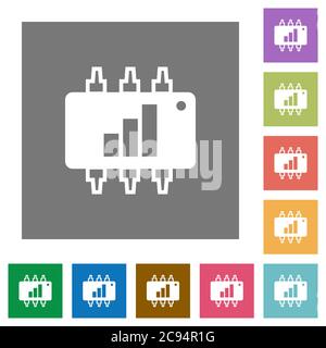 Hardware acceleration flat icons on simple color square backgrounds Stock Vector