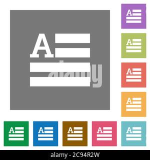 Text initials flat icons on simple color square backgrounds Stock Vector