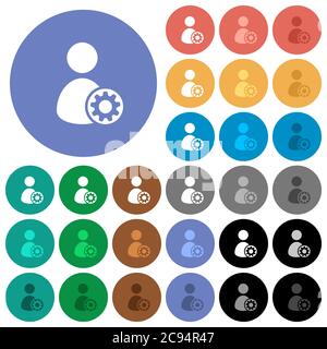 User account settings multi colored flat icons on round backgrounds. Included white, light and dark icon variations for hover and active status effect Stock Vector