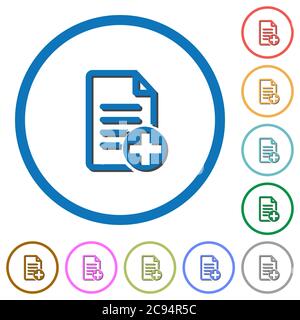 Add new document flat color vector icons with shadows in round outlines on white background Stock Vector