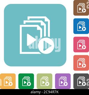 Start playlist white flat icons on color rounded square backgrounds Stock Vector
