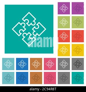 Puzzle pieces multi colored flat icons on plain square backgrounds. Included white and darker icon variations for hover or active effects. Stock Vector