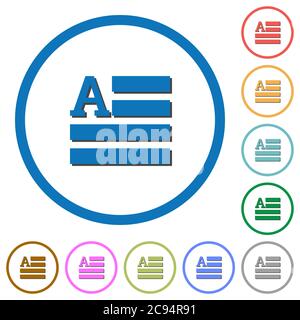 Text initials flat color vector icons with shadows in round outlines on white background Stock Vector