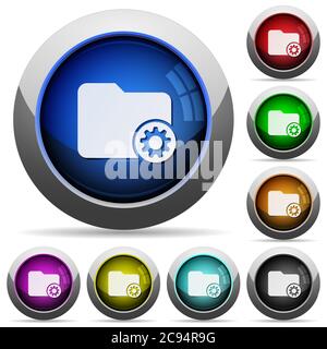 Directory settings icons in round glossy buttons with steel frames Stock Vector