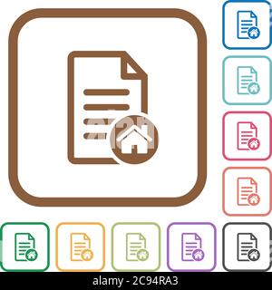 Default document simple icons in color rounded square frames on white background Stock Vector