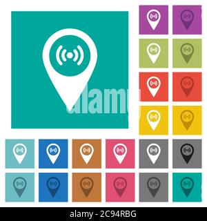 Free wifi hotspot GPS map location multi colored flat icons on plain square backgrounds. Included white and darker icon variations for hover or active Stock Vector
