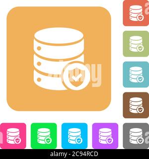 Database protected flat icons on rounded square vivid color backgrounds. Stock Vector