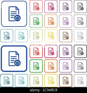Cloud document color flat icons in rounded square frames. Thin and thick versions included. Stock Vector