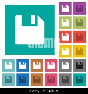 Save data multi colored flat icons on plain square backgrounds. Included white and darker icon variations for hover or active effects. Stock Vector