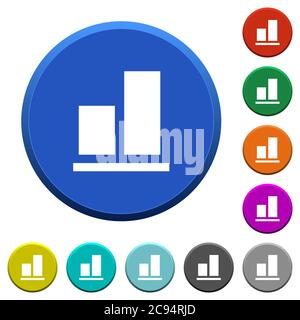 Align to bottom round color beveled buttons with smooth surfaces and flat white icons Stock Vector