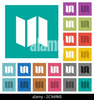Collapsible map multi colored flat icons on plain square backgrounds. Included white and darker icon variations for hover or active effects. Stock Vector