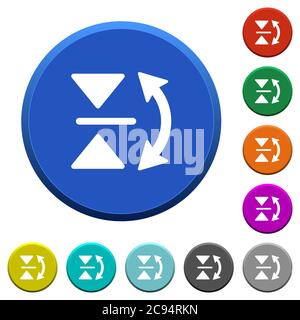 Vertical flip round color beveled buttons with smooth surfaces and flat white icons Stock Vector