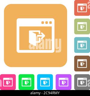 Application exit flat icons on rounded square vivid color backgrounds. Stock Vector