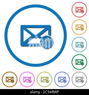 Unlock mail flat color vector icons with shadows in round outlines on white background Stock Vector