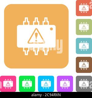 Hardware malfunction flat icons on rounded square vivid color backgrounds. Stock Vector