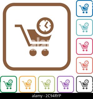 Instant purchase simple icons in color rounded square frames on white background Stock Vector