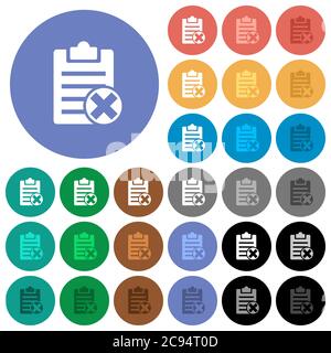 Note cancel multi colored flat icons on round backgrounds. Included white, light and dark icon variations for hover and active status effects, and bon Stock Vector