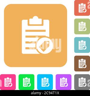 Note tagging flat icons on rounded square vivid color backgrounds. Stock Vector