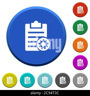 Note settings round color beveled buttons with smooth surfaces and flat white icons Stock Vector