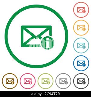 Mail information flat color icons in round outlines on white background Stock Vector