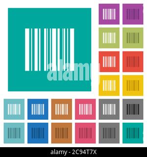 Barcode multi colored flat icons on plain square backgrounds. Included white and darker icon variations for hover or active effects. Stock Vector