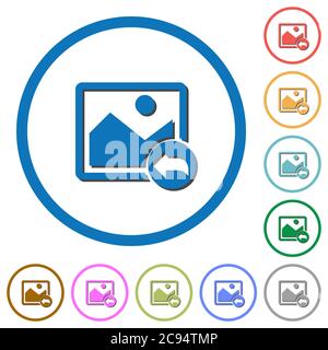 Undo image changes flat color vector icons with shadows in round outlines on white background Stock Vector