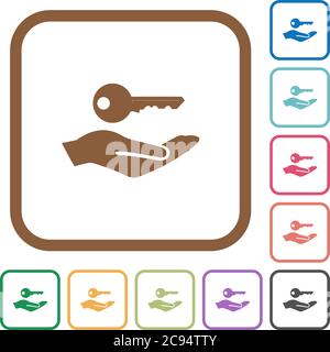 Security service simple icons in color rounded square frames on white background Stock Vector