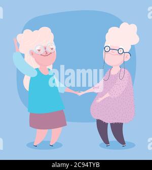 happy grandparents day - two grandmothers outdoors vector illustration ...