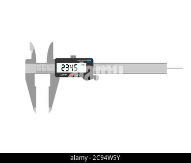 Electronic caliper. Measuring instrument on a white background. Stock Vector