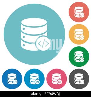 Database programming flat white icons on round color backgrounds Stock Vector