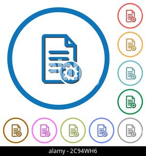 Document settings flat color vector icons with shadows in round outlines on white background Stock Vector