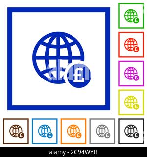 Online Pound payment flat color icons in square frames on white background Stock Vector