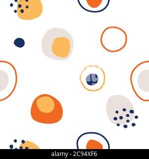 Abstract fabric textured circles seamless pattern print. Nice for wrapping paper for kids. Abstract geometric round shape sphere hand drawing texture Stock Vector