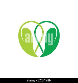 linked green leaf love shape logo vector Stock Vector