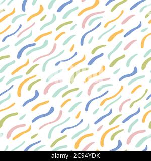Vector abstract irregular paint stroke brush pattern in pastel tones. Colorful cut out doodle style design. Vivid, hand drawn, in motion, modern brush design on white background. Surface pattern design. Stock Vector