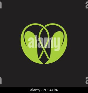 linked green leaf love shape logo vector Stock Vector