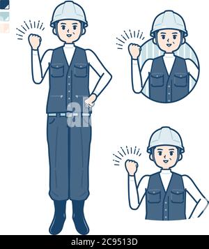 A Man wearing workwear with fist pump images. It's vector art so it's easy to edit. Stock Vector