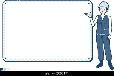 A Man wearing workwear with Frame board guide image. It's vector art so it's easy to edit. Stock Vector
