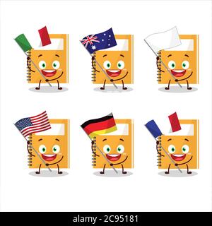 Orange study book cartoon character bring the flags of various countries Stock Vector