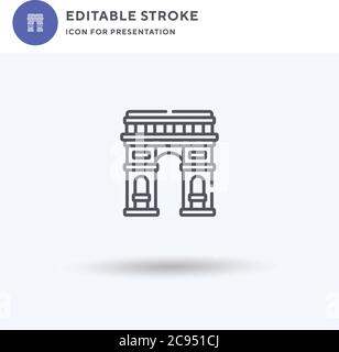 Arc De Triomphe icon vector, filled flat sign, solid pictogram isolated on white, logo illustration. Arc De Triomphe icon for presentation. Stock Vector