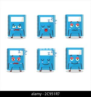 Cartoon character of blue study book with sleepy expression Stock Vector