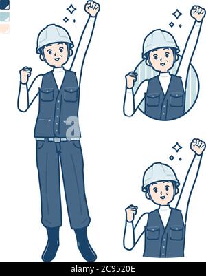 A Man wearing workwear with fist pump images. It's vector art so it's easy to edit. Stock Vector