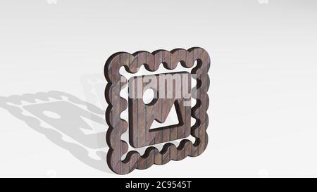 stamps image alternate casting shadow with two lights. 3D illustration of metallic sculpture over a white background with mild texture. grunge and blue Stock Photo
