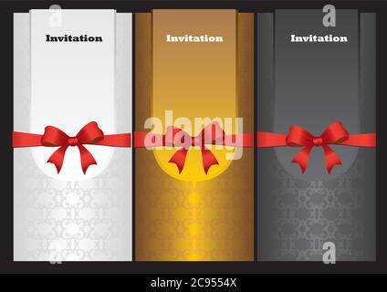 Luxury vertical invitation cards with red ribbon bow Stock Vector