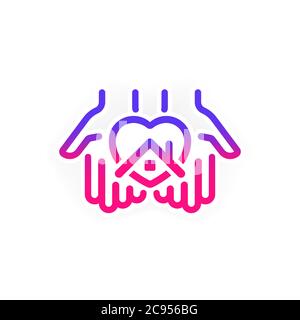 Stay at home icon. Home sticker symbol. Heart and house in hand. Stay Home campaign for pandemic coronavirus outbreak prevention Stock Vector