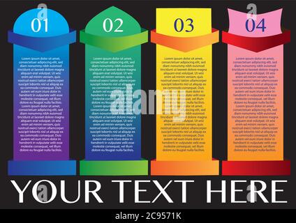 Designs in four different colors for layout with area for copy space isolated on black background Stock Vector